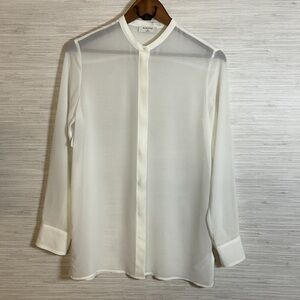 Aritzia Babaton Ivory Sheer Long Sleeve Hidden Buttons Collarless Dress Shirt XS